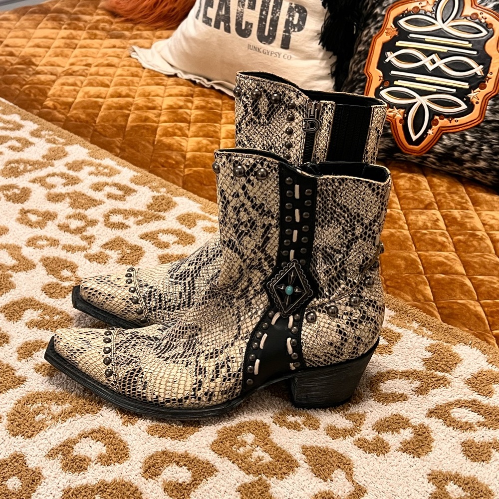 Double D Ranch/Old Gringo Snakeskin Ankle Boots with Studded Details